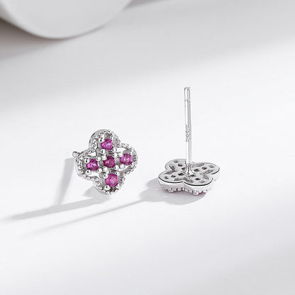 s925 Sterling Silver Four-Leaf Clover Earrings with Colored Diamonds