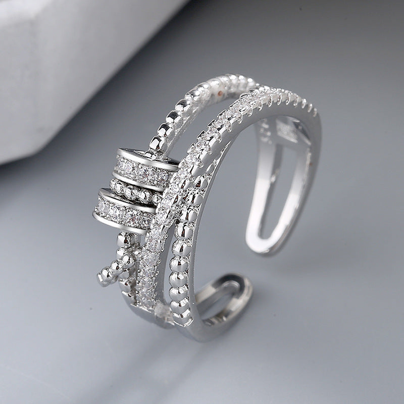 S925 Sterling Silver Crossover Ring - Multi-Layer Diamond-Set