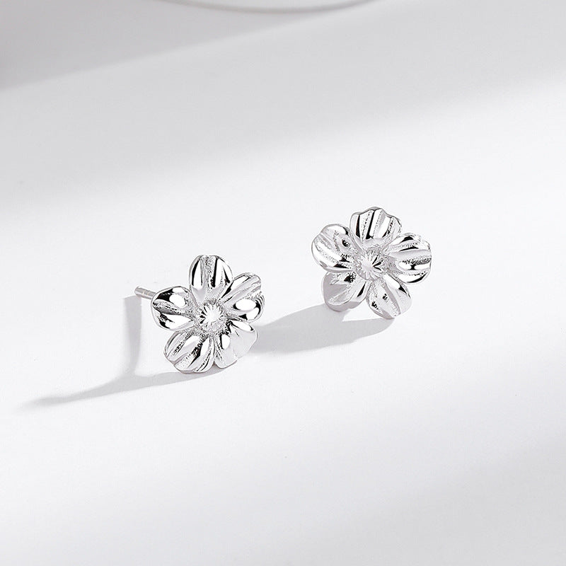 s925 Sterling Silver Flower Earrings - Three-Dimensional French Retro