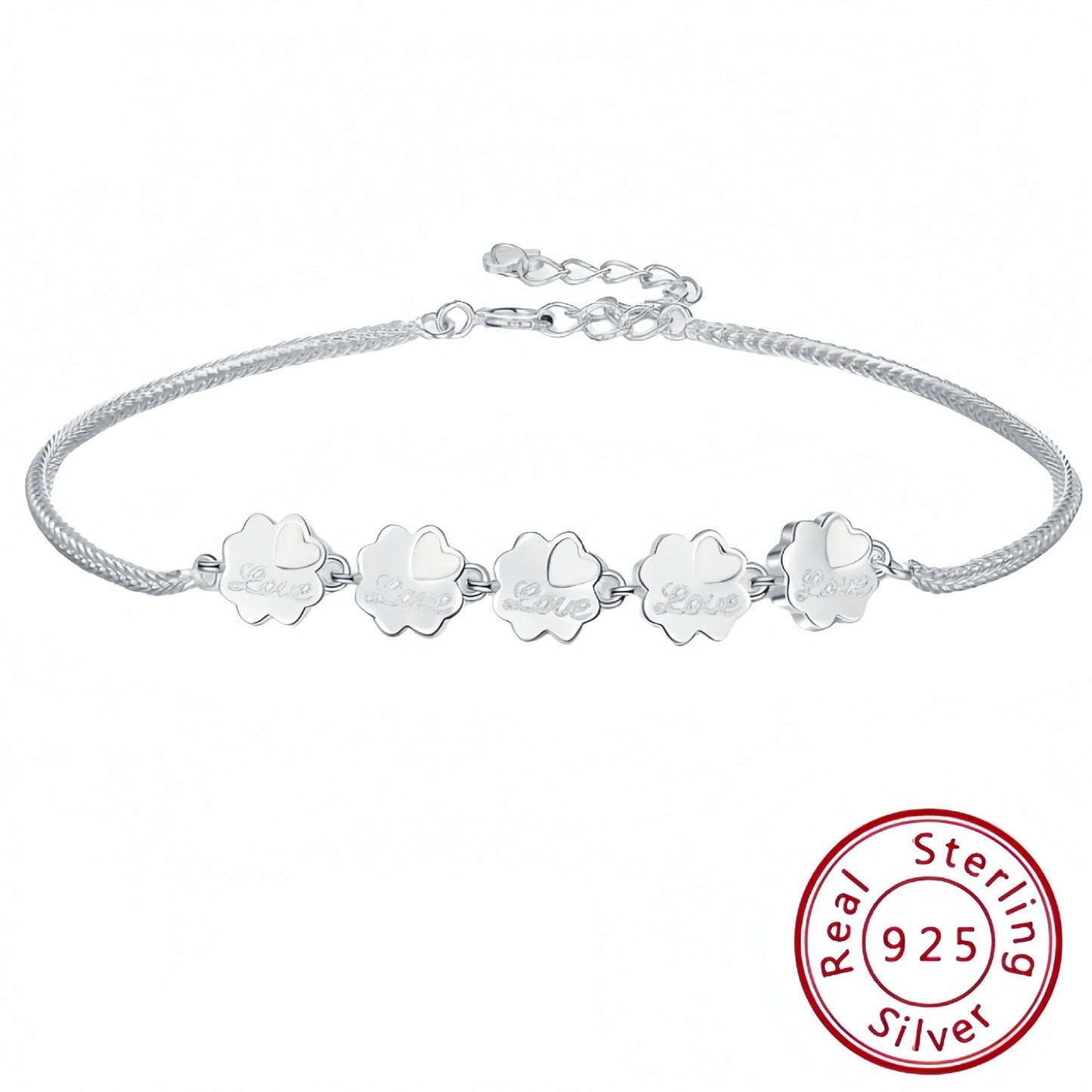 Adjustable 925 Sterling Silver Snake Chain Flower Bracelet