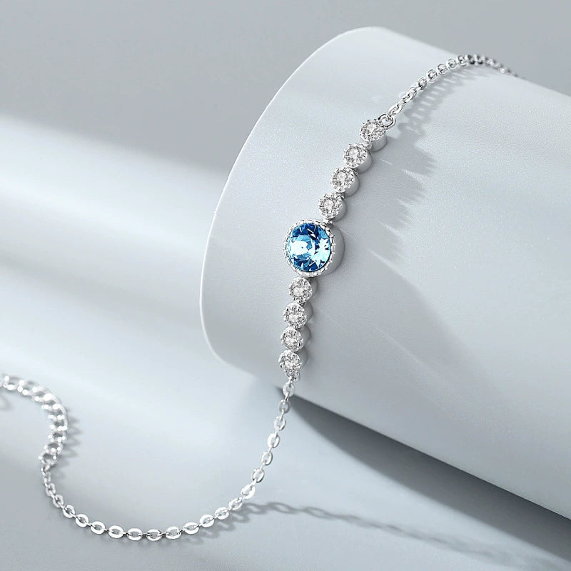 Crystal CZ Tennis Bracelet - Silver with Colorful Gemstone Center