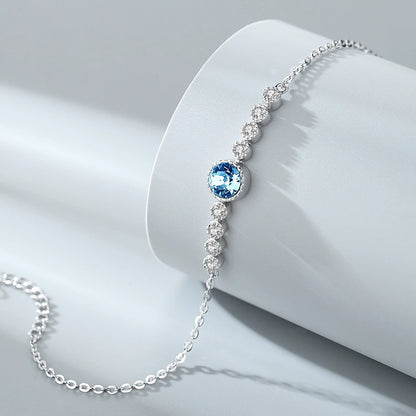 Crystal CZ Tennis Bracelet - Silver with Colorful Gemstone Center