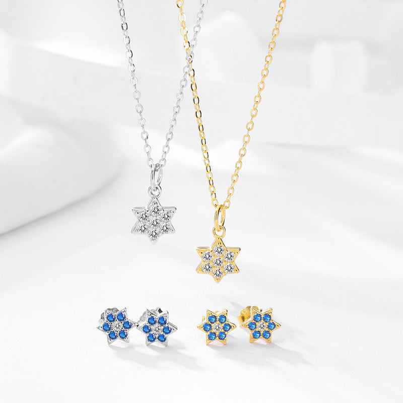 S925 Silver Star Necklace Set - Matching earrings