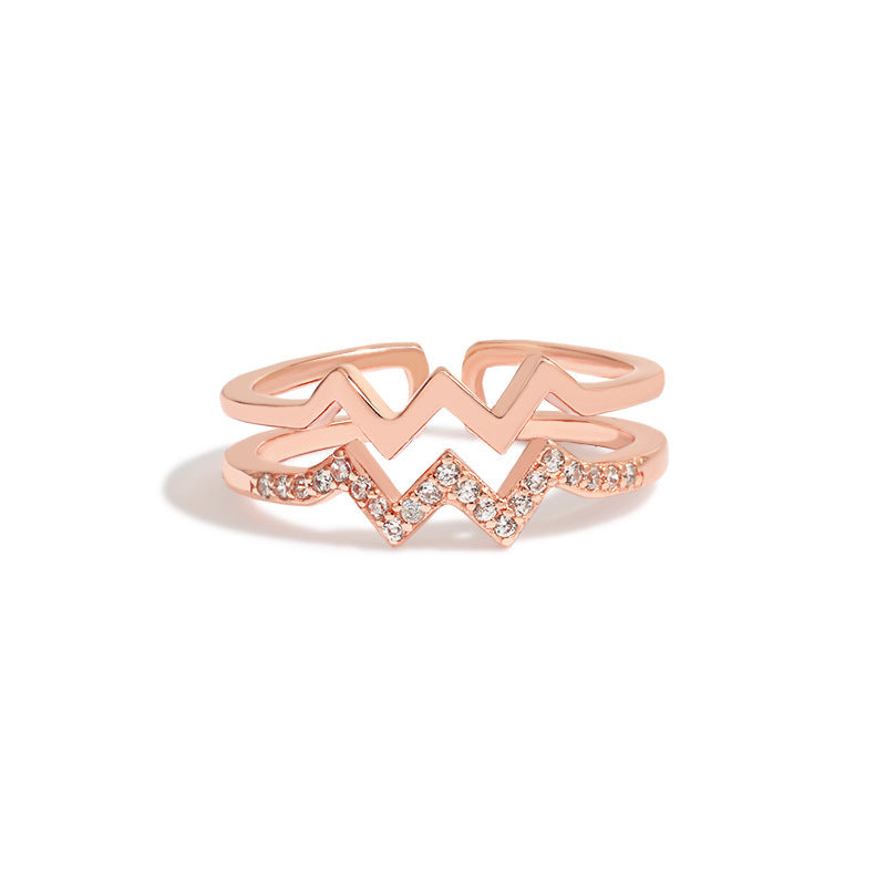 S925 Sterling Silver Lightning Heart Ring - Double Layer Heart Design