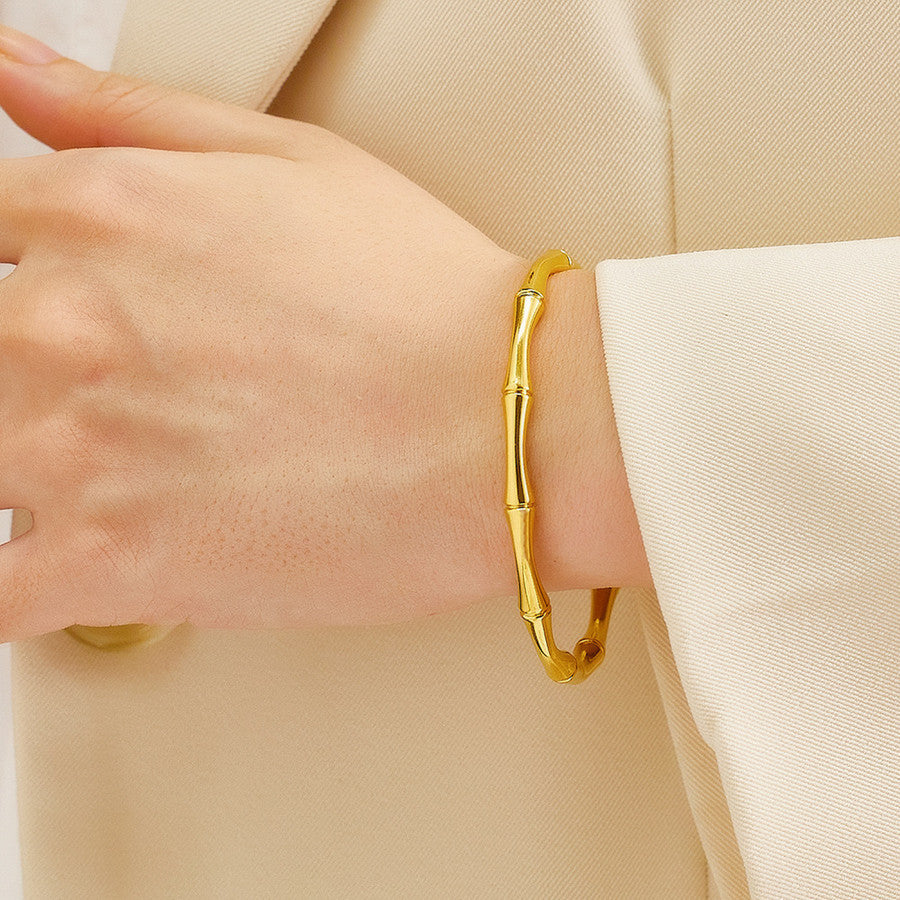 Stainless Steel Vacuum 18K Plated Bamboo-Knot Open Bangle