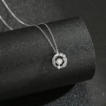 S925 Circular Feather Blue Diamond Pendant Silver Necklace