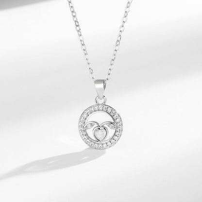 Angel Wings Round Women's Pendant Silver Necklace-S925