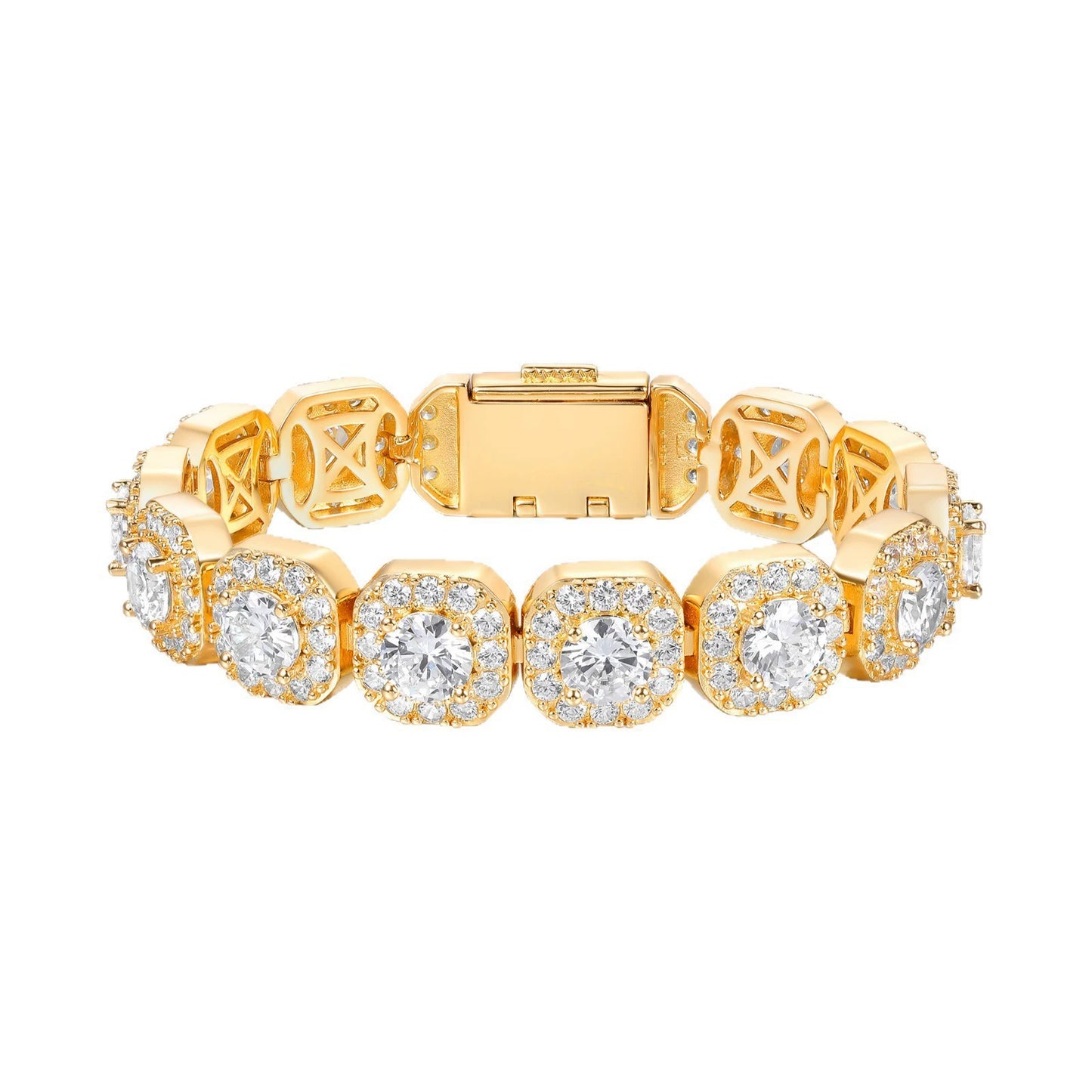 12mm Super Sparkling Zirconia Wide Face Tennis Bracelet Flip-Top Men's Jewelry
