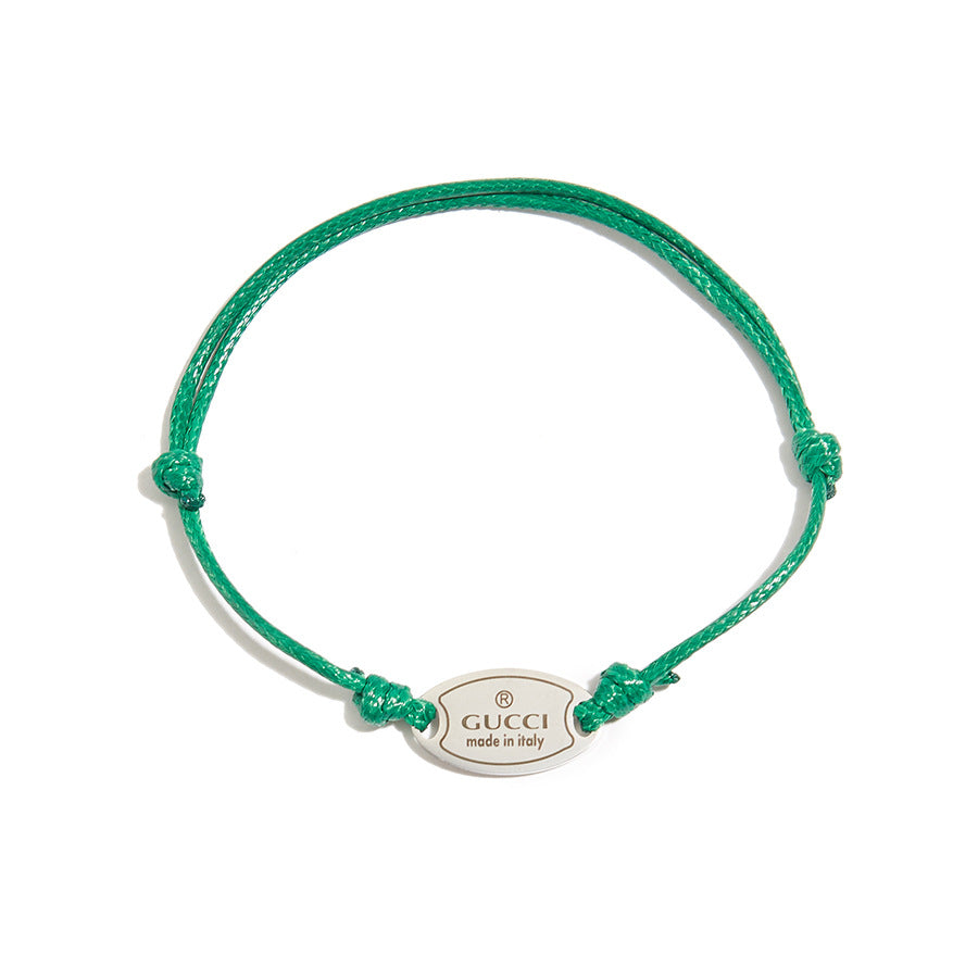 Minimalist Oval Stainless Steel Tag Woven Bracelet