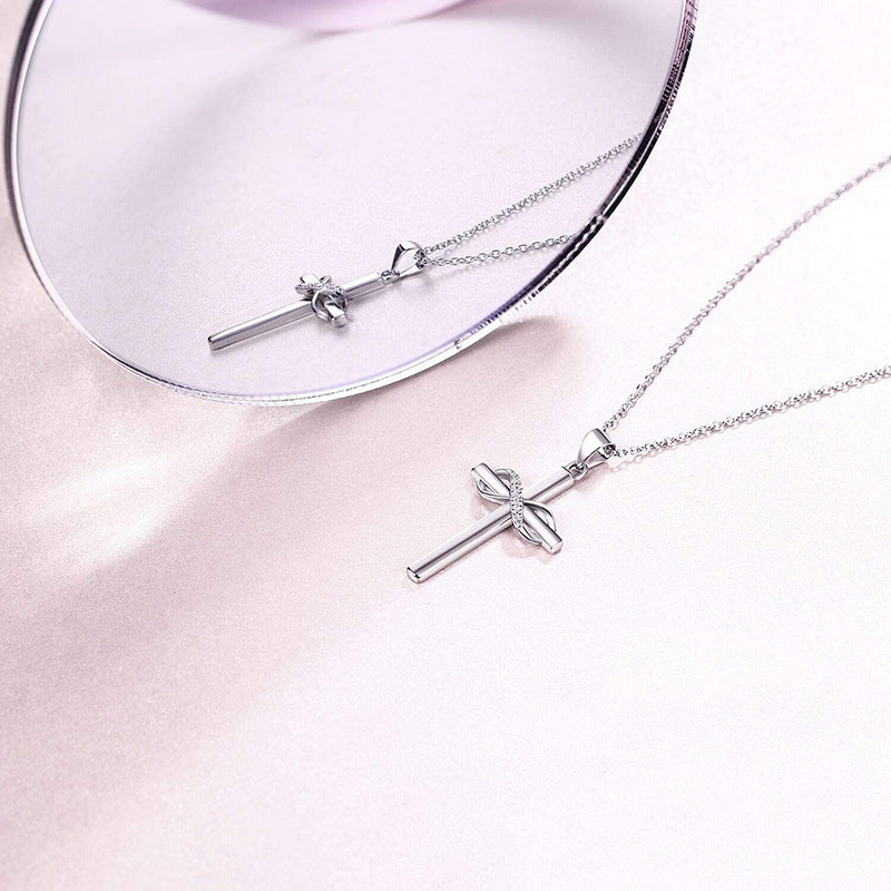 925 Sterling Silver Infinity Cross Necklace for Women