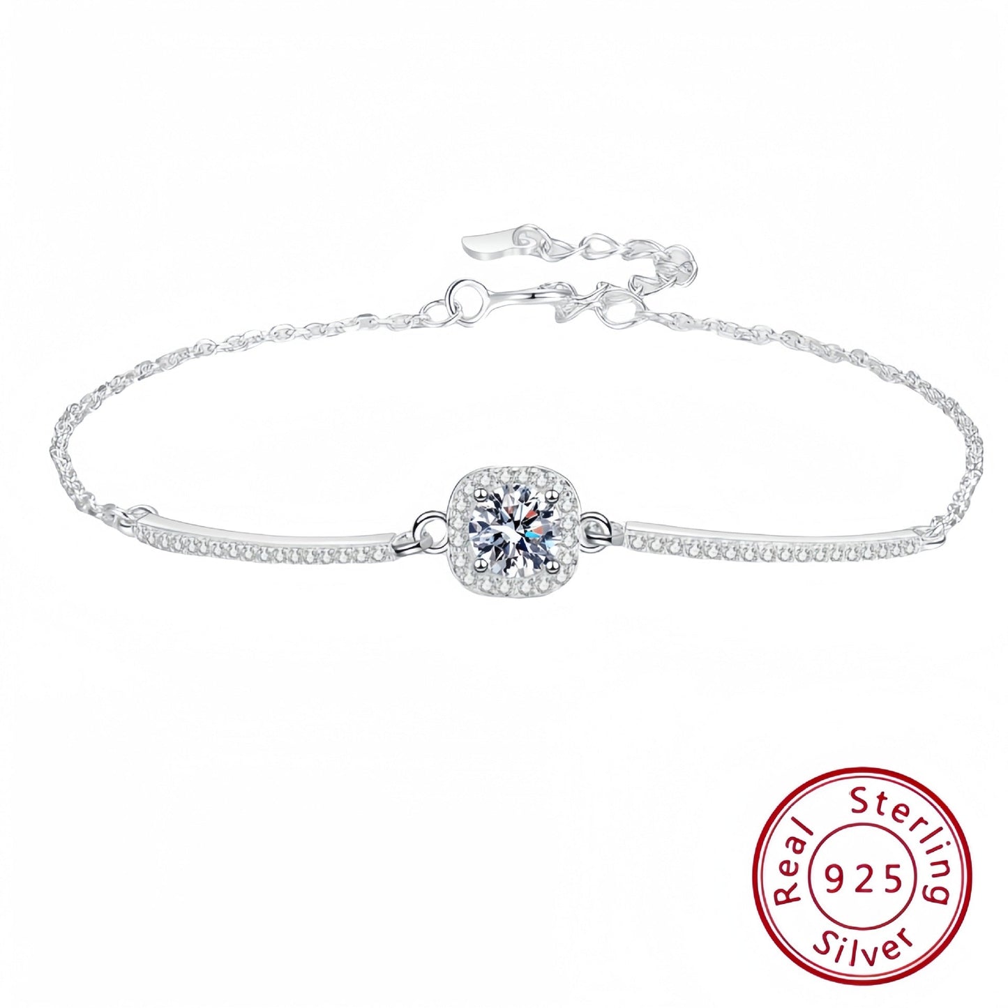 Adjustable 925 Sterling Silver Square Diamond Bracelet