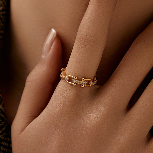 925 Sterling Silver Zircon Chain Ring