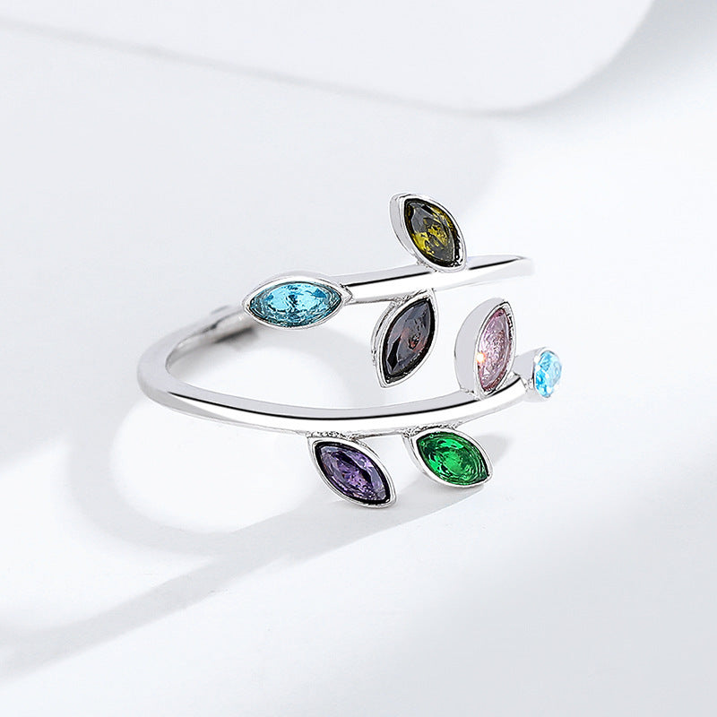 S925 Colorful Sterling Silver Leaf Ring