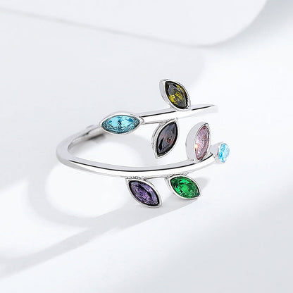 S925 Colorful Sterling Silver Leaf Ring