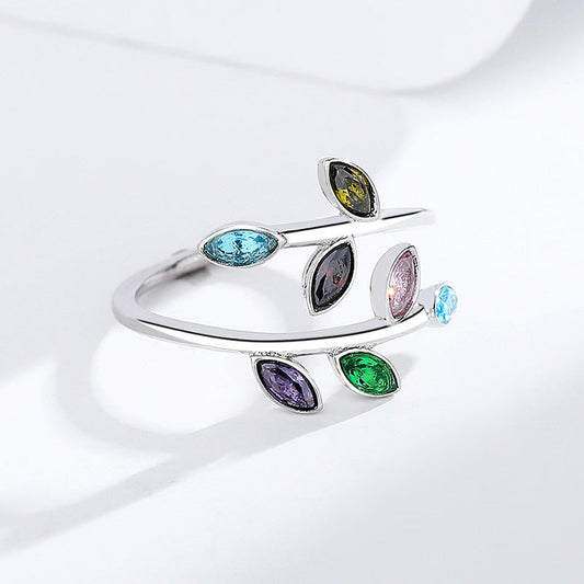 S925 Colorful Sterling Silver Leaf Ring