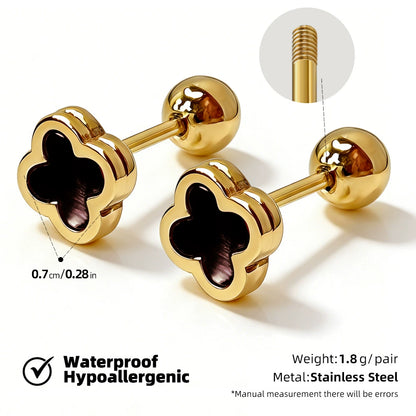 18K Gold-Plated Stainless Steel Flower Four-Leaf Clover Earrings