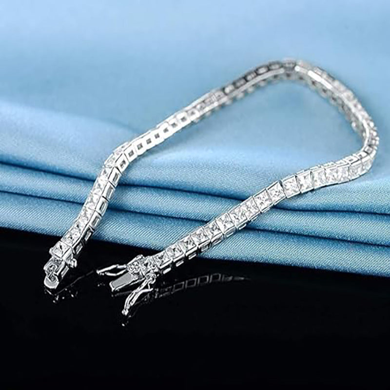 3x3 Square Zircon Tennis Bracelet with Figure-Eight Clasp, Unisex