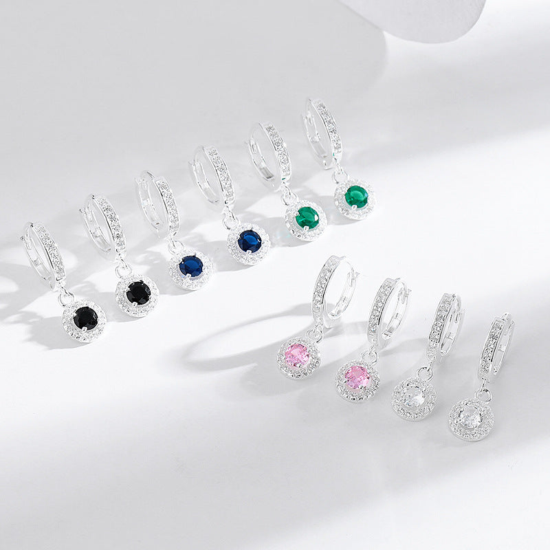 925 Sterling Silver Diamond Pendant Earrings - Round Design