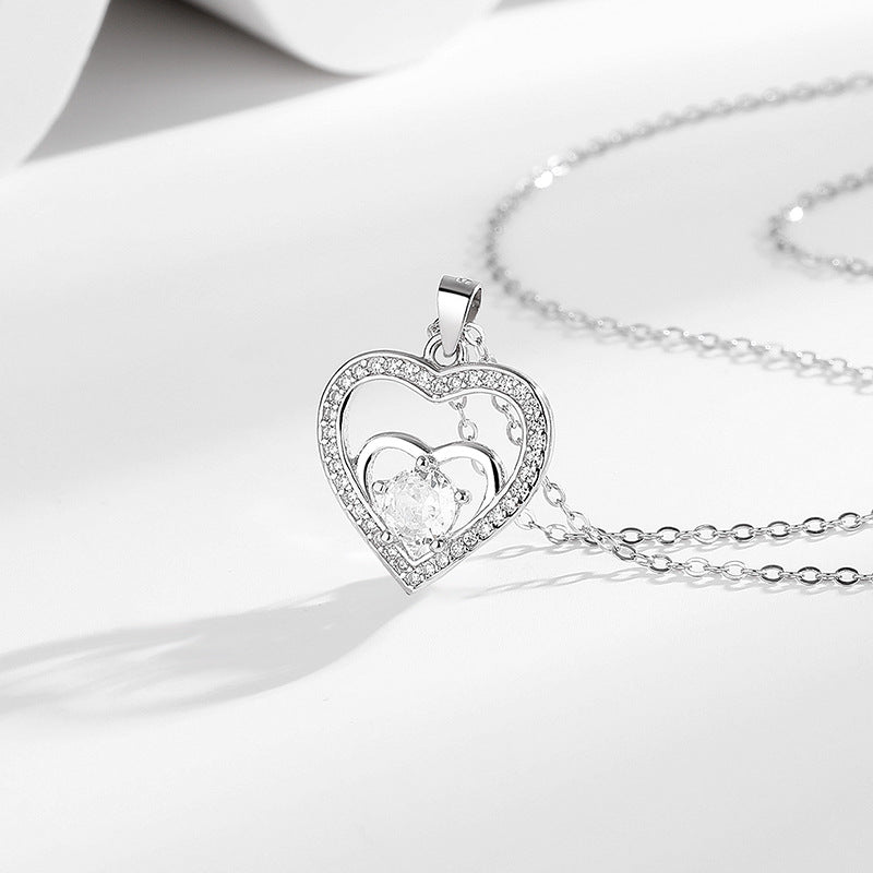 925Sterling Silver Double Heart Necklace for Women