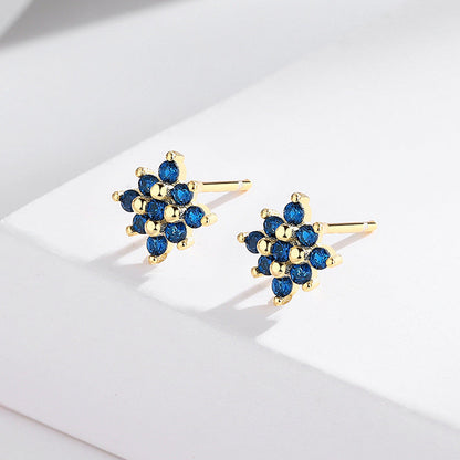 s925 sterling silver geometric flower stud earrings