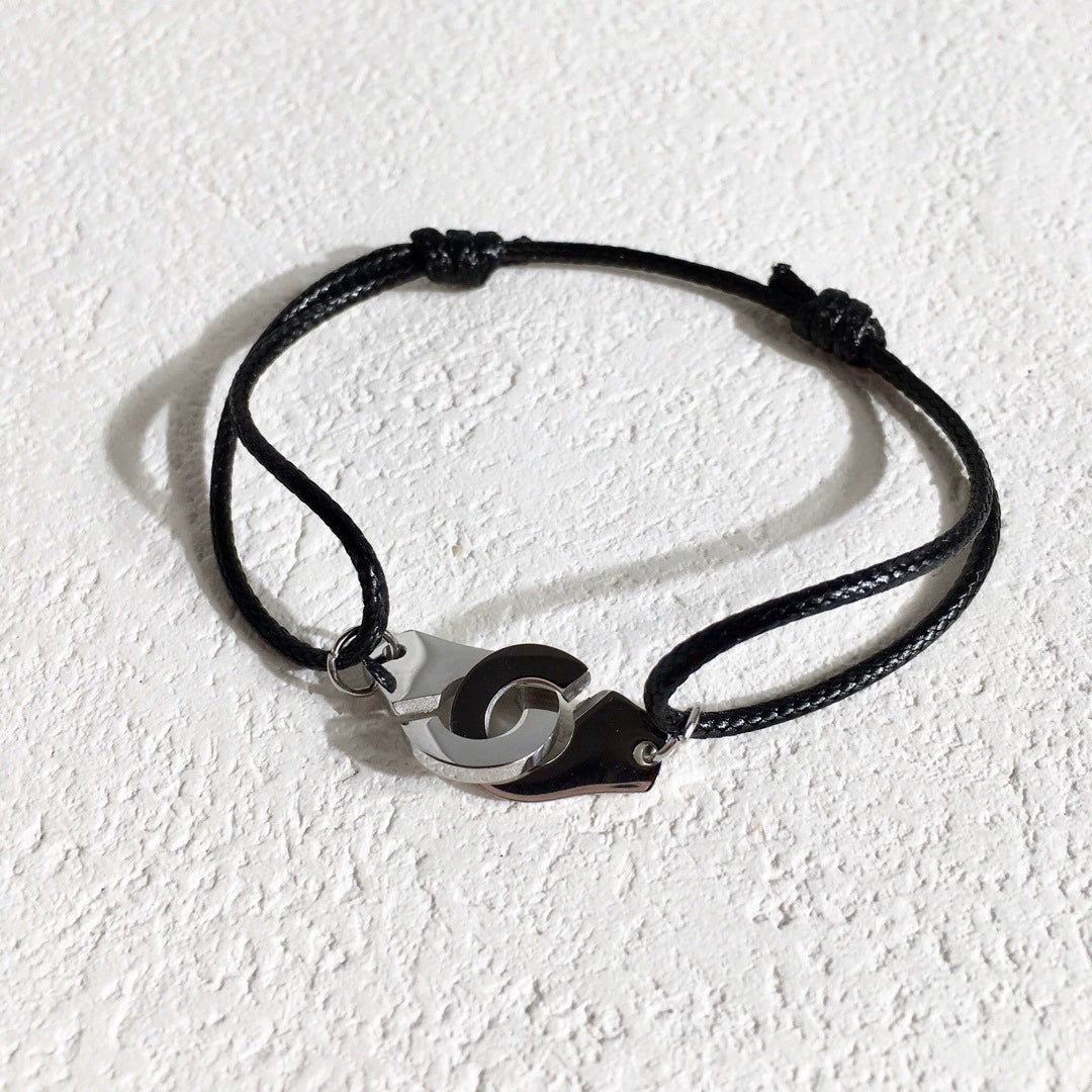 Colorful Braided Waxed Rope Handcuff Bracelet