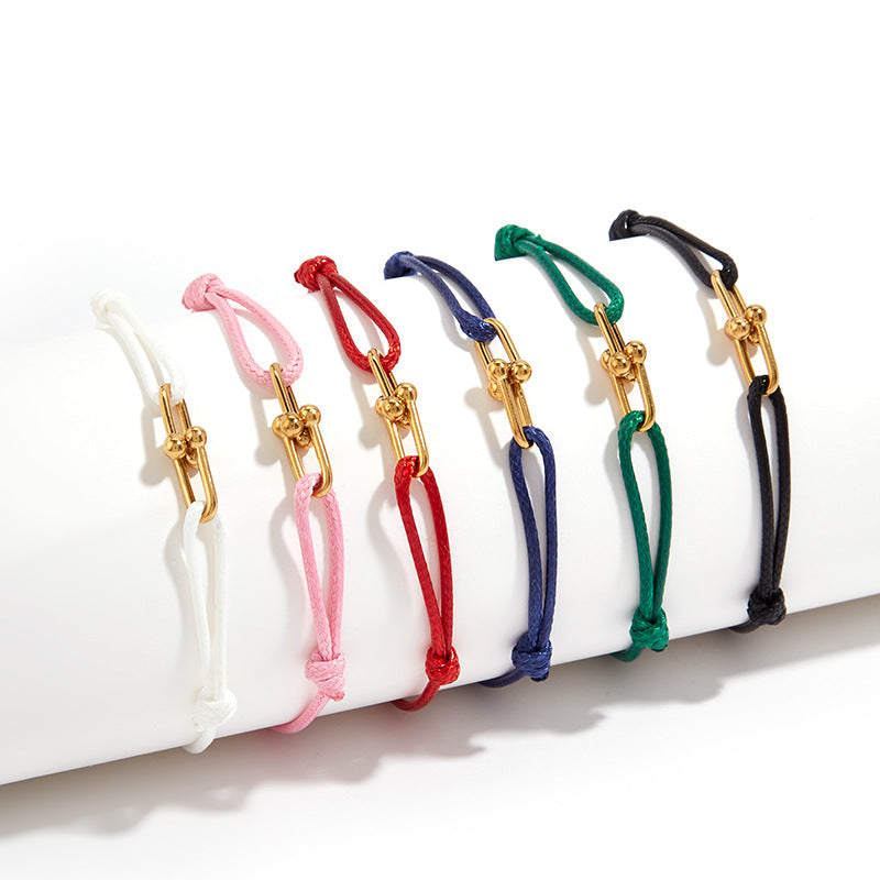 Hand-Woven Rope Bracelet with Horseshoe Clasp