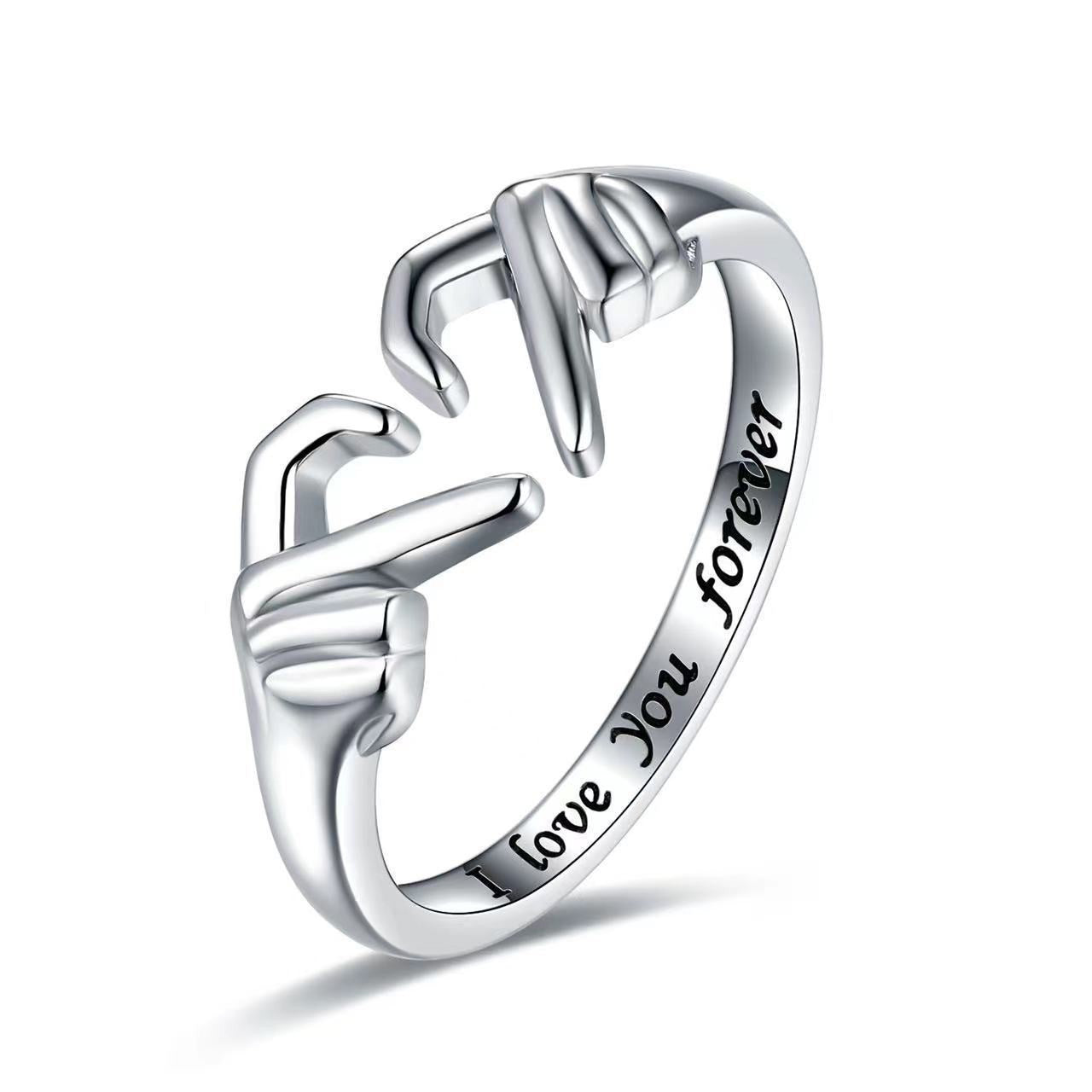 S925 Sterling Silver Heart-Shaped Ring - Love You