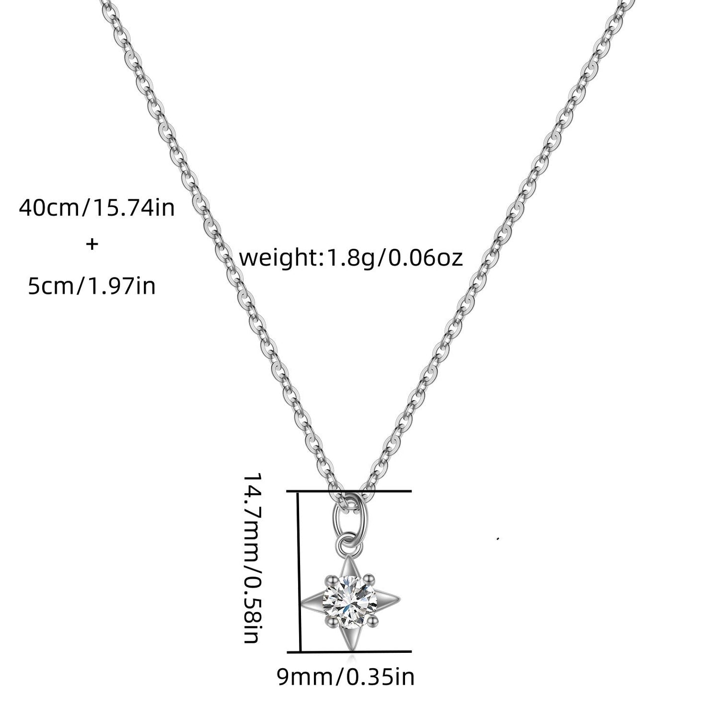 Sterling Silver Diamond Star Earrings Set - Necklace