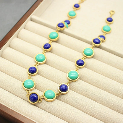 Italian-Style Vintage Blue-Green Stone Bracelet & Necklace Set