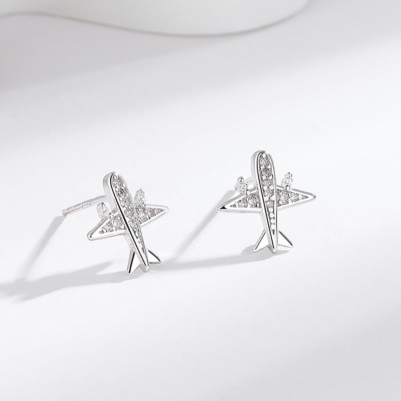 s925 Sterling Silver Airplane Earrings