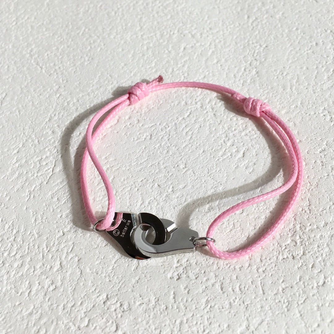 Colorful Braided Waxed Rope Handcuff Bracelet