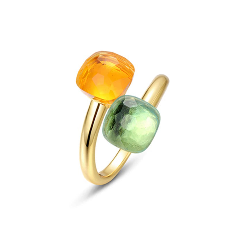Dual Candy Stone Open Bypass Ring | 18K Gold Plated