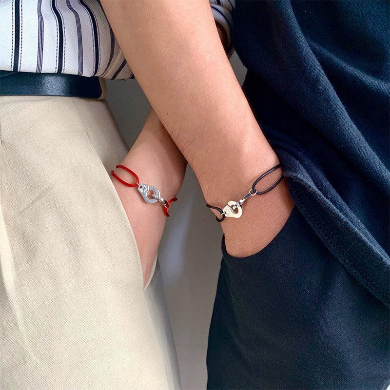Colorful Braided Waxed Rope Handcuff Bracelet