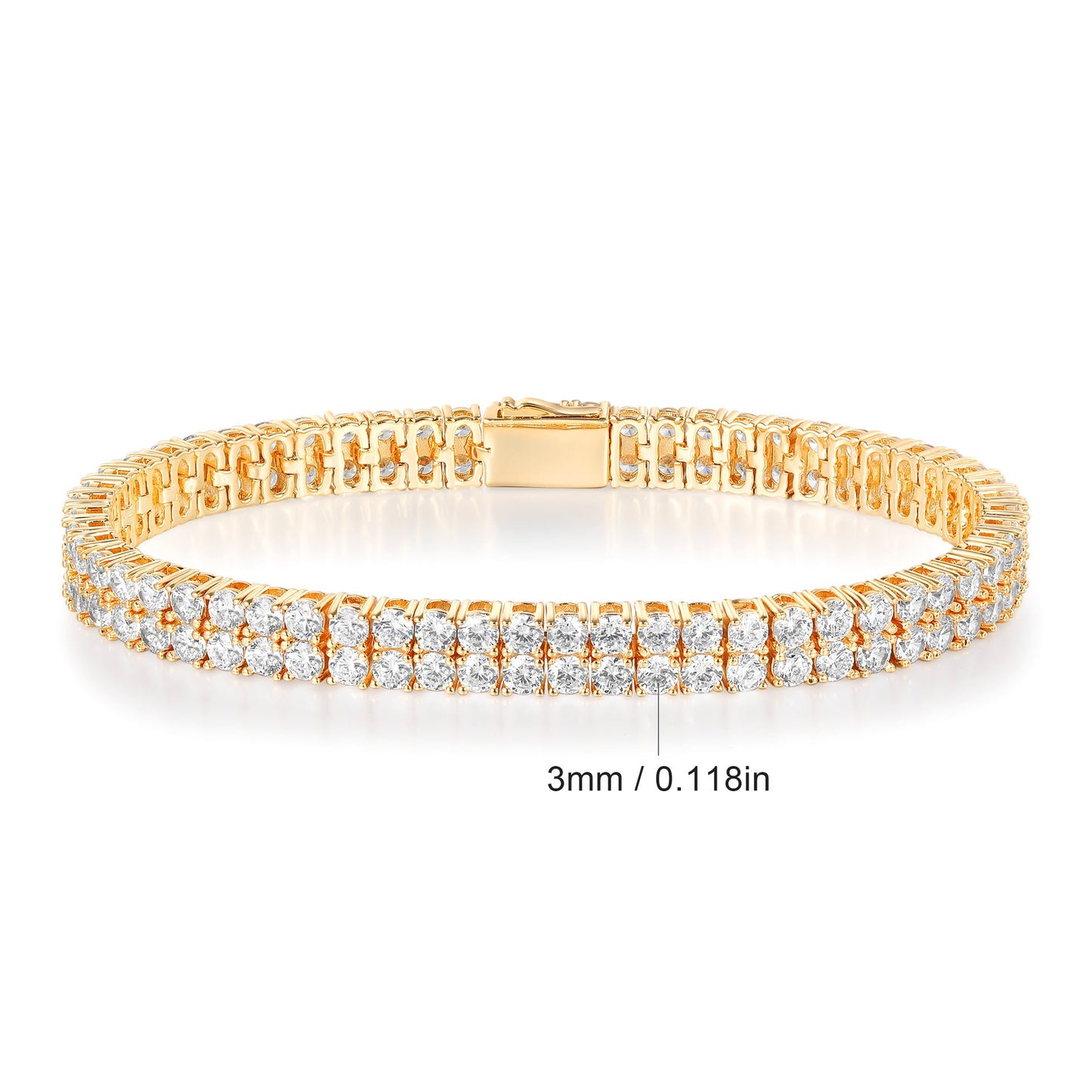 Hip Hop 3mm Zircon Double-Row Tennis Bracelet, Unisex
