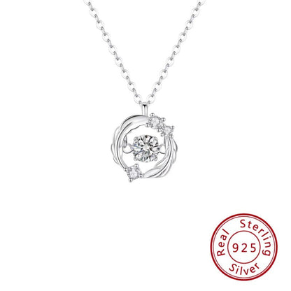 S925 Circular Feather Blue Diamond Pendant Silver Necklace