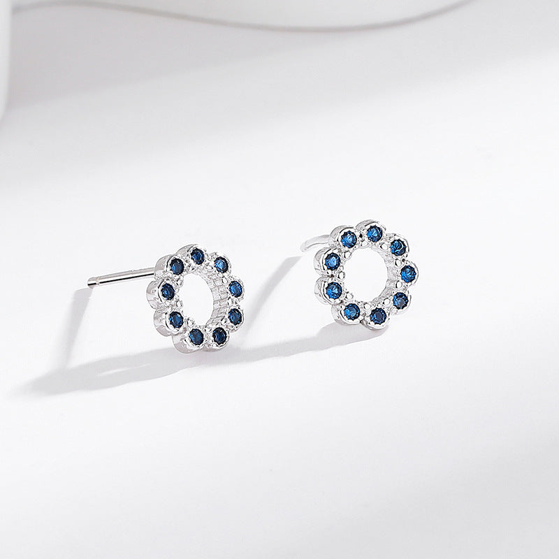 s925 sterling silver diamond round hollow earrings