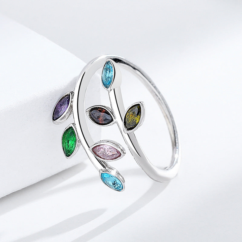 S925 Colorful Sterling Silver Leaf Ring