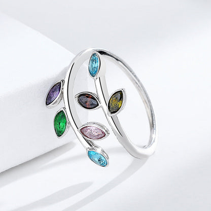 S925 Colorful Sterling Silver Leaf Ring