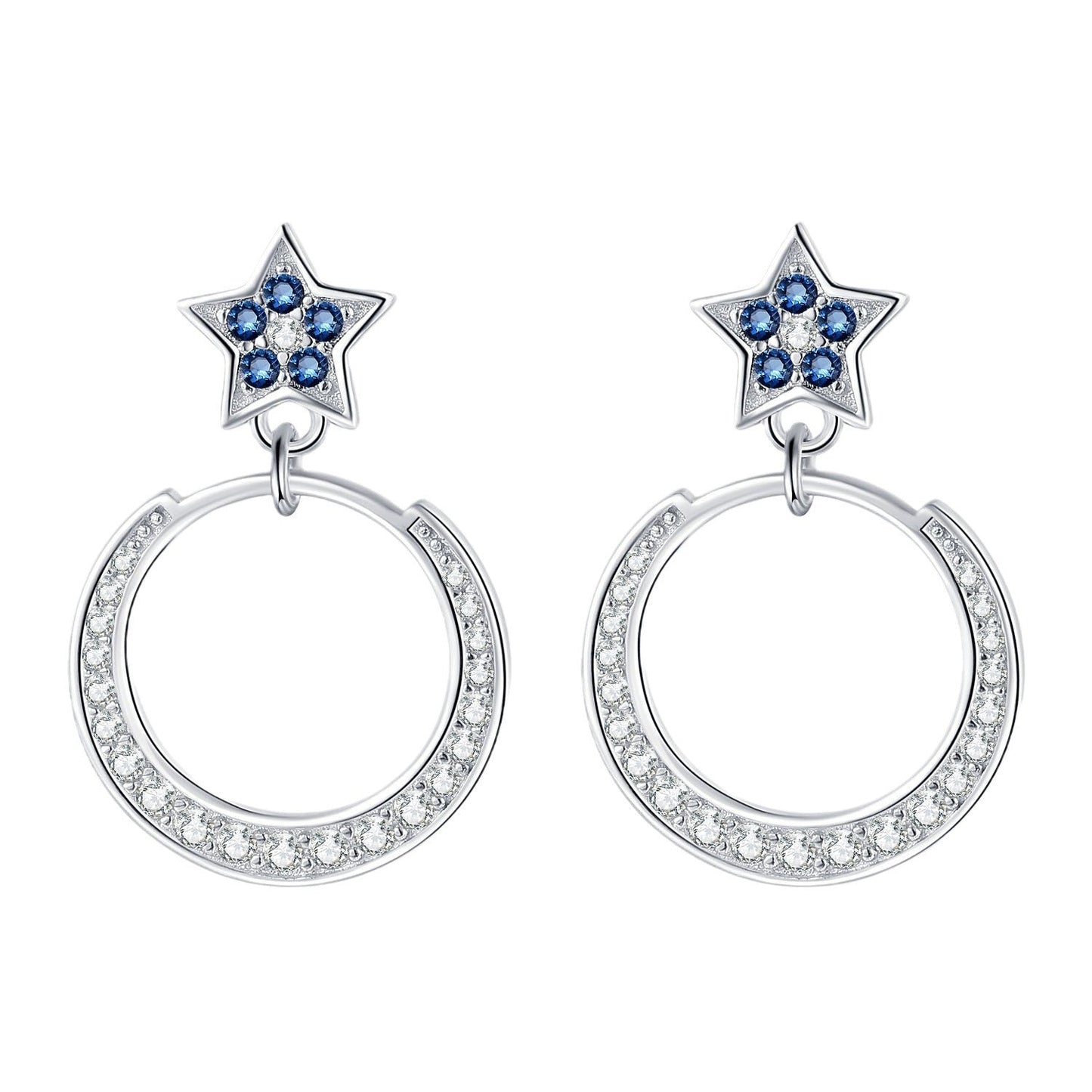 925 Sterling Silver Star Moon Earrings with Diamonds