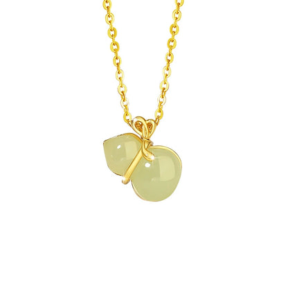 Double Jade Cherry Pendant Necklace | 18K Gold Plated