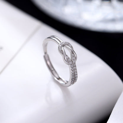 925 Interwoven Diamond Sterling Silver Ring Adjustable