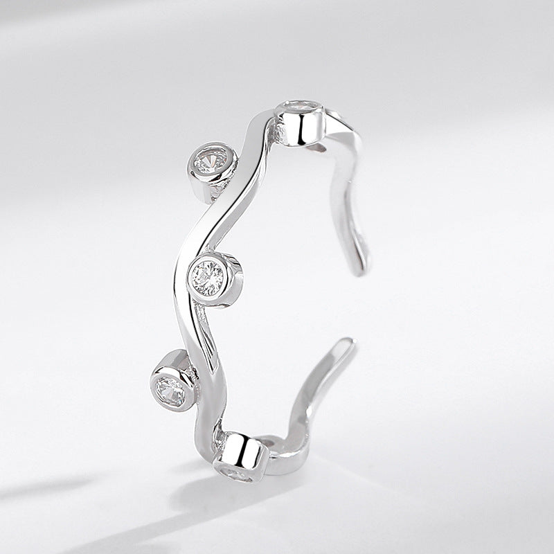 s925 Sterling Silver Diamond Wave Ring Open women
