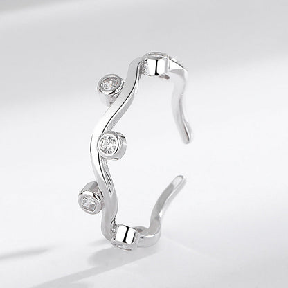 s925 Sterling Silver Diamond Wave Ring Open women