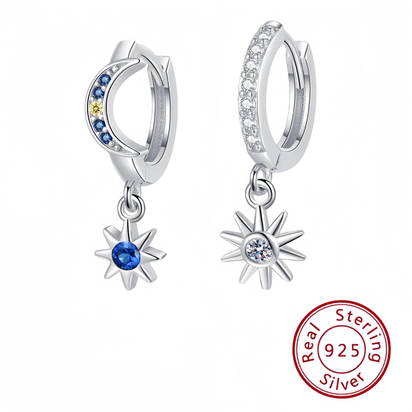 s925 sterling silver starburst pendant Diamond earrings