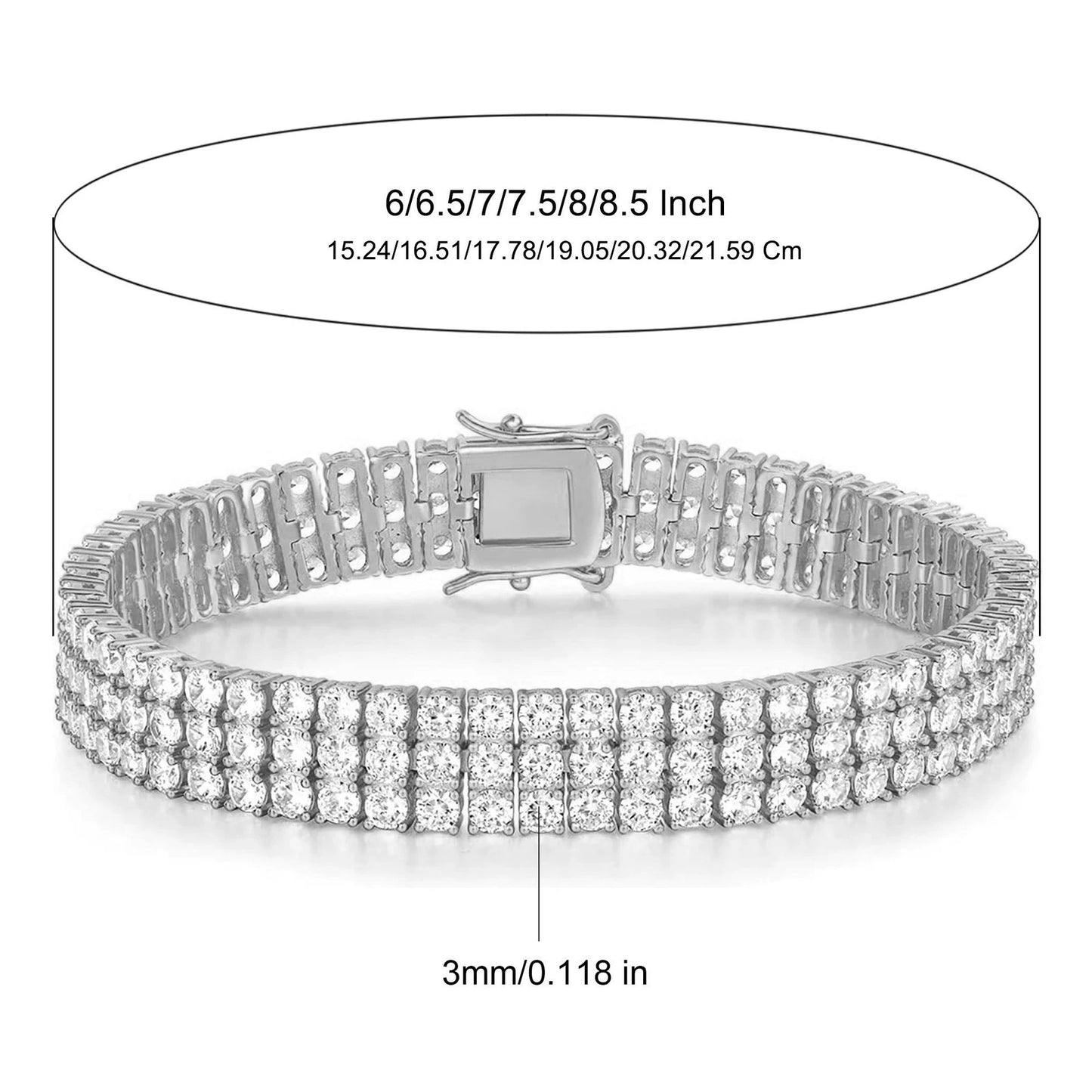 Hip Hop 3mm Zircon Double-Row Tennis Bracelet, Unisex