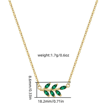 Sterling Silver Earrings Necklace Set -  with Green leaves Design