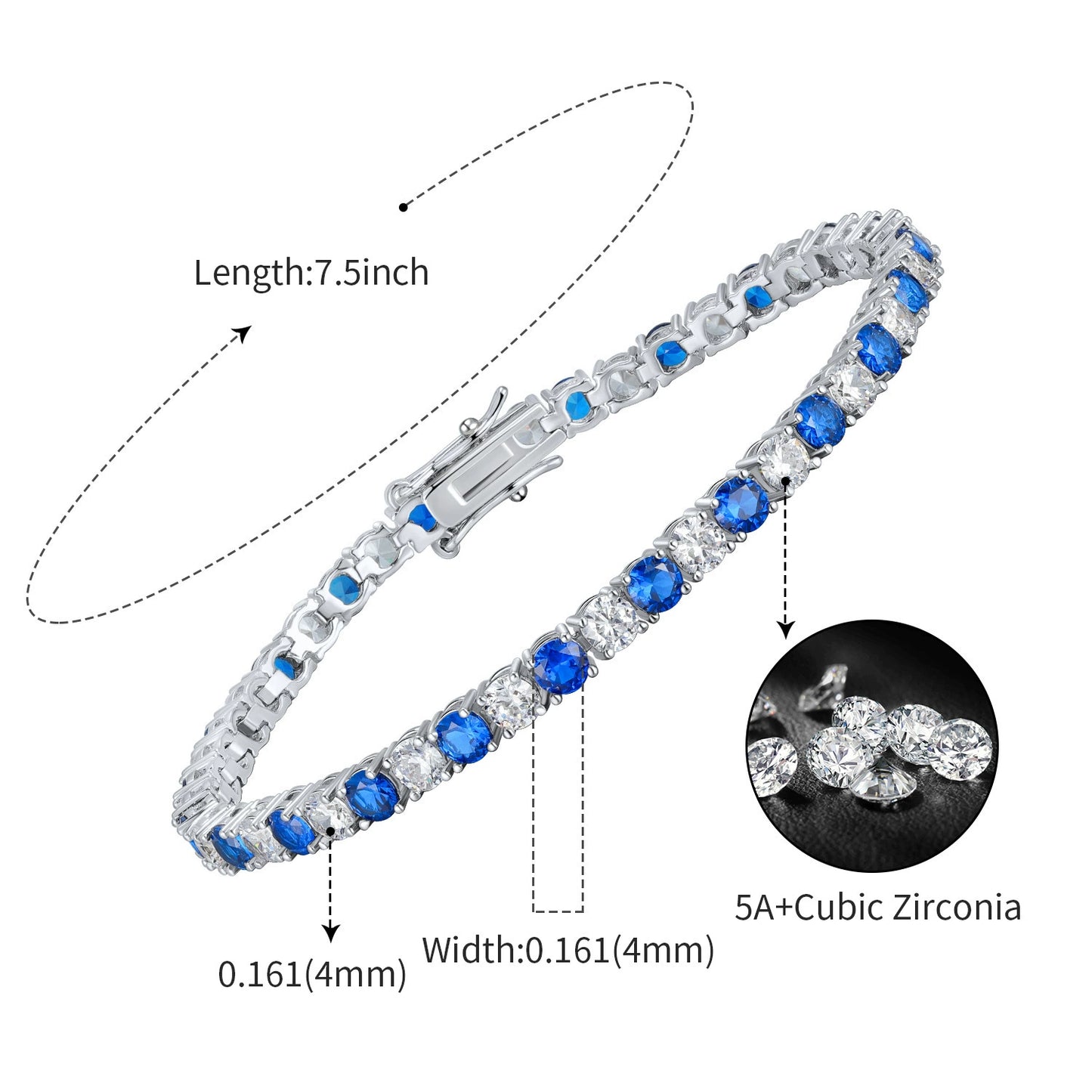 4mm Round Zircon Figure-Eight Clasp Tennis Bracelet
