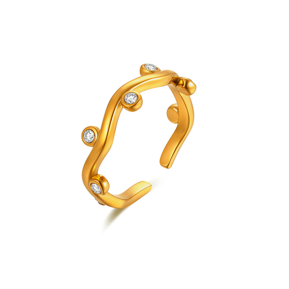 s925 Sterling Silver Diamond Wave Ring Open women