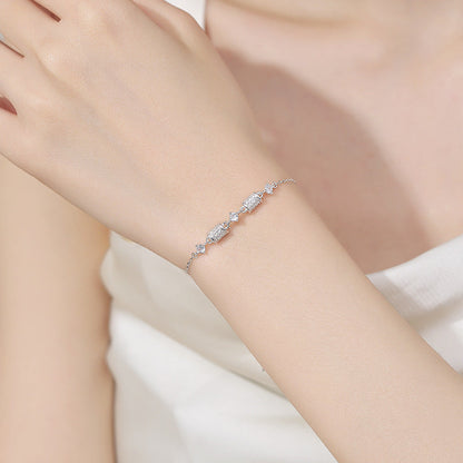 Adjustable Sterling Silver Diamond Bracelet with Peach-Shaped Endpiece