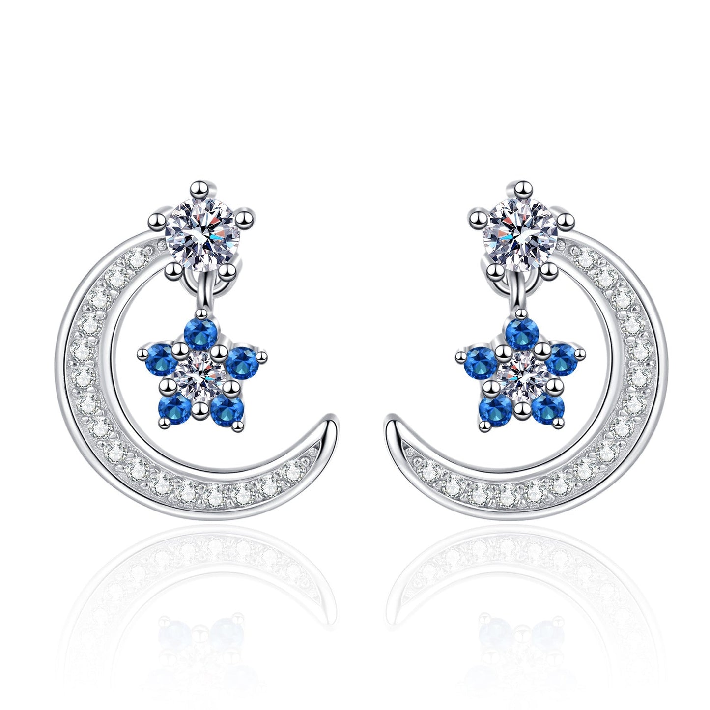s925 Sterling Silver Star Moon Earrings